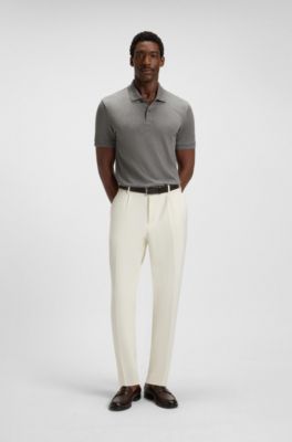 Cotton polo shirt with herringbone structure, Silver