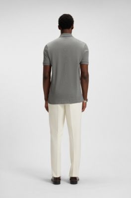 Cotton polo shirt with herringbone structure, Silver