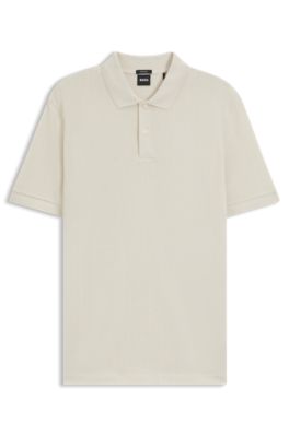 Cotton polo shirt with herringbone structure, White