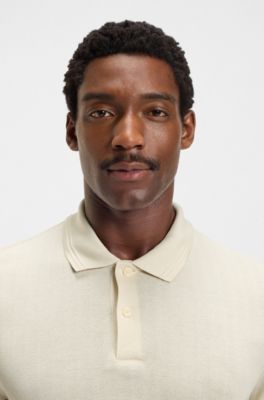 Cotton polo shirt with herringbone structure, White