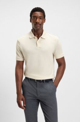 Cotton polo shirt with herringbone structure, White