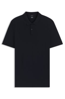 Cotton polo shirt with herringbone structure, Dark Blue