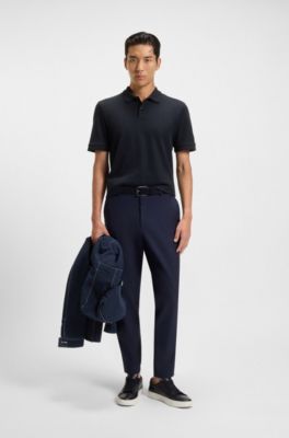 Cotton polo shirt with herringbone structure, Dark Blue