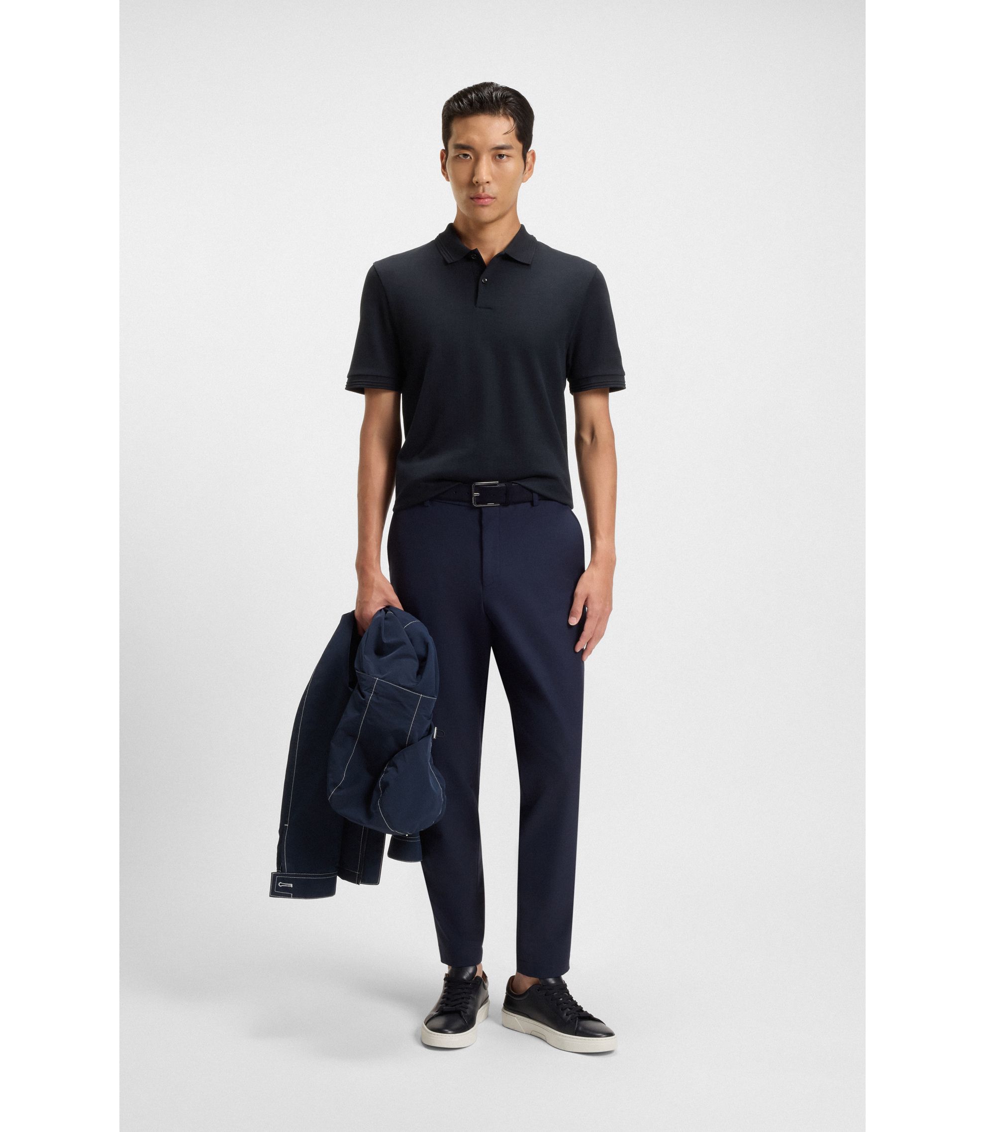 BOSS - Cotton polo shirt with herringbone structure - Dark Blue