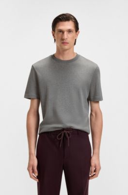 Herringbone-structure T-shirt in cotton, Silver