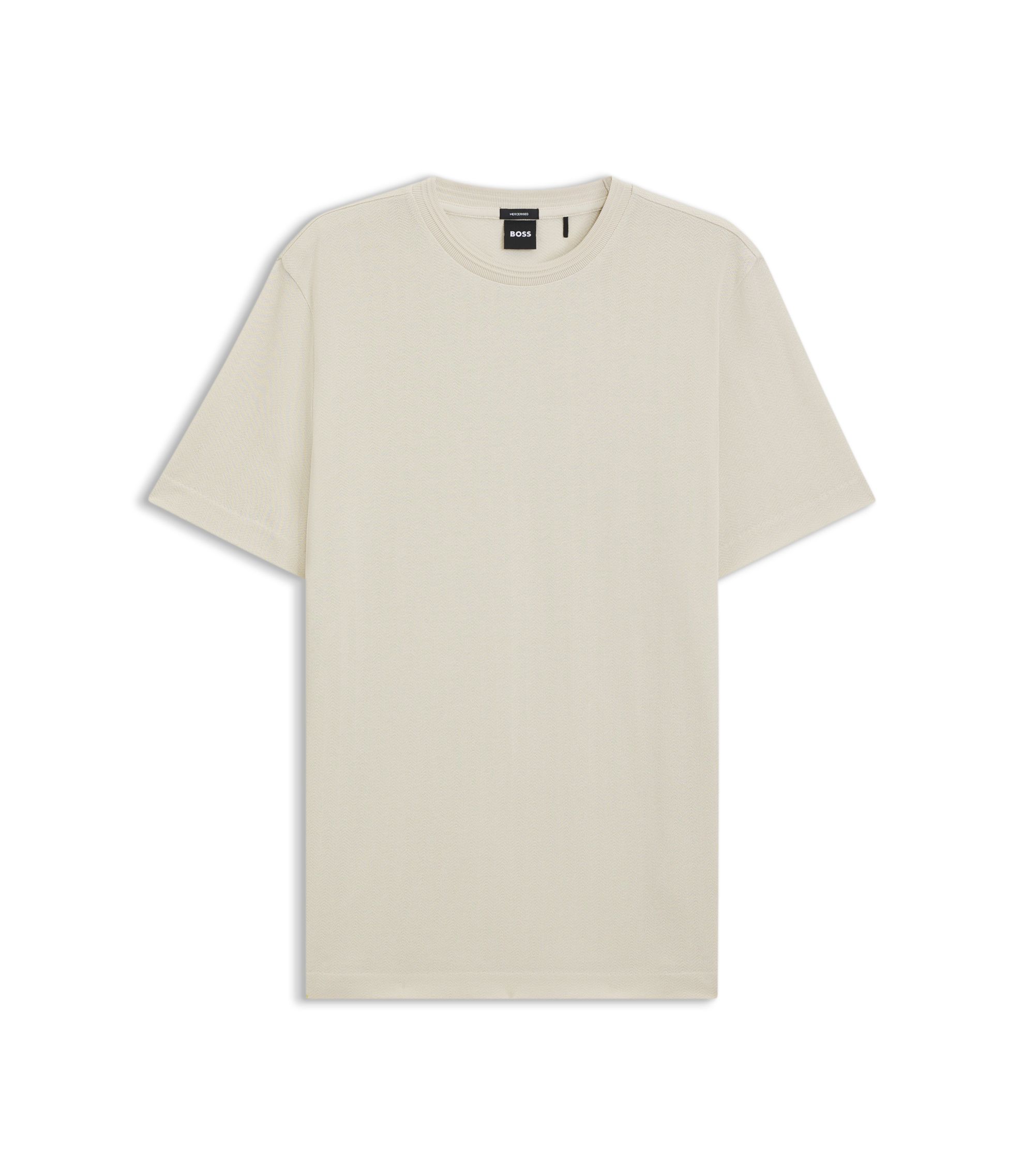 BOSS - Cotton T-shirt with herringbone structure - Light Beige
