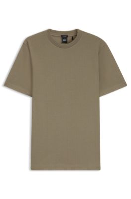 Herringbone-structure T-shirt in cotton, Light Brown