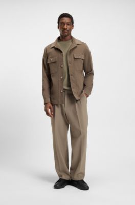 Herringbone-structure T-shirt in cotton, Light Brown