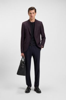 Herringbone-structure T-shirt in cotton, Dark Blue