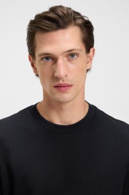 Camiseta de algod&oacute;n con estructura de espiga, Azul oscuro