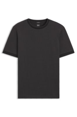 Camiseta de algod&oacute;n mercerizado con estructura en dos tonos, Negro