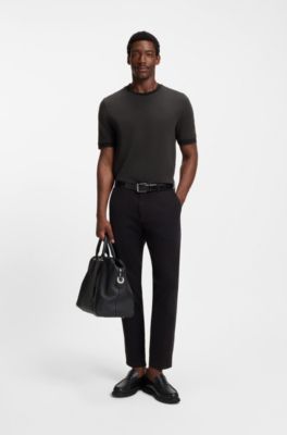 Mercerised-cotton T-shirt with two-tone structure, Black