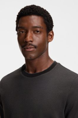 Mercerised-cotton T-shirt with two-tone structure, Black