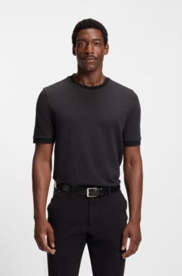 Camiseta de algod&oacute;n mercerizado con estructura en dos tonos, Negro