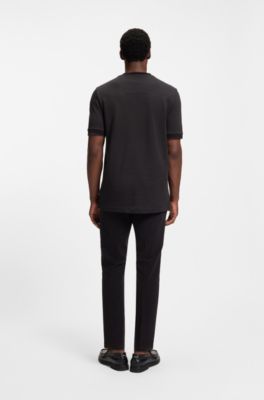 Mercerised-cotton T-shirt with two-tone structure, Black