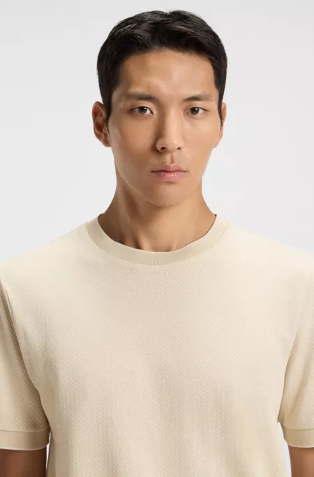 Mercerised-cotton T-shirt with two-tone structure