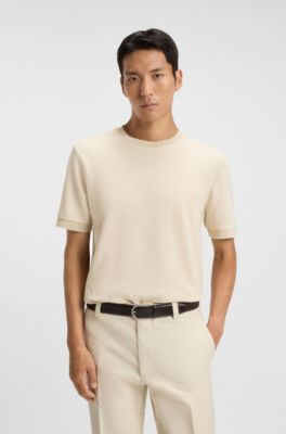 Camiseta de algod&oacute;n mercerizado con estructura en dos tonos, Blanco