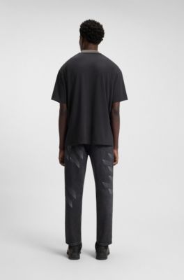 HUGO x RB cotton T-shirt with logos and tipping, Dark Brown