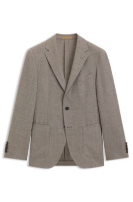 Blazer slim fit en lana virgen con microestampado, Beige claro