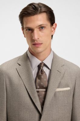 Blazer slim fit en lana virgen con microestampado, Beige claro