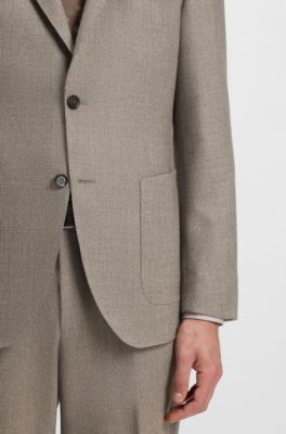 Blazer slim fit en lana virgen con microestampado, Beige claro