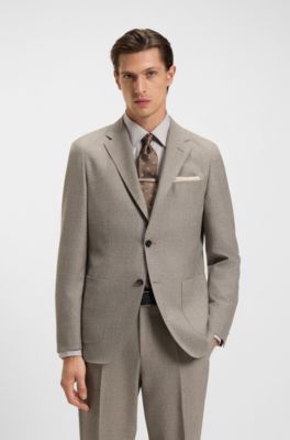 Blazer slim fit en lana virgen con microestampado, Beige claro