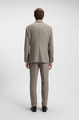Blazer slim fit en lana virgen con microestampado, Beige claro