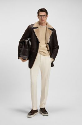 Micro-patterned formal trousers in virgin wool, White