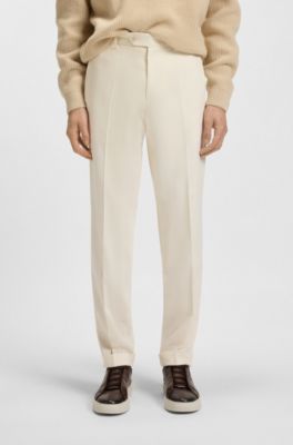 Micro-patterned formal trousers in virgin wool, White