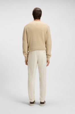 Micro-patterned formal trousers in virgin wool, White