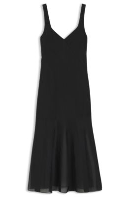 Satin slip dress with organza inserts, Black