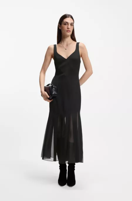 Satin slip dress with organza inserts