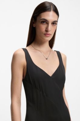 Vestido lencero de sat&eacute;n con apliques de organza, Negro