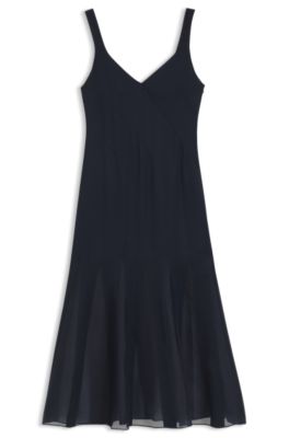Vestido lencero de sat&eacute;n con apliques de organza, Azul oscuro