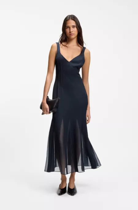 Satin slip dress with organza inserts