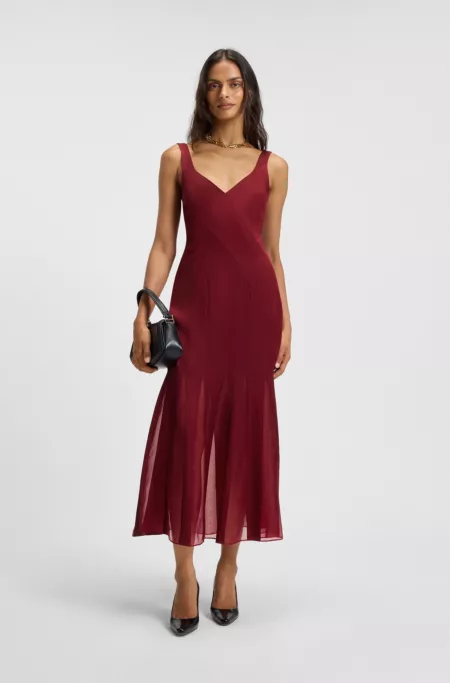 Satin slip dress with organza inserts