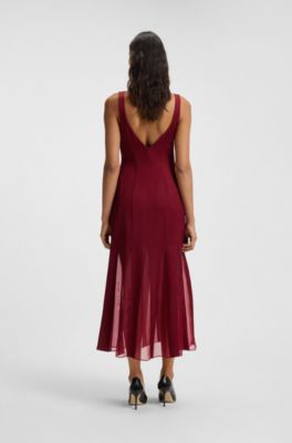 Vestido lencero de sat&eacute;n con apliques de organza, Rojo oscuro