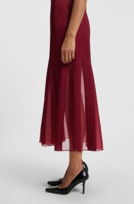 Vestido lencero de sat&eacute;n con apliques de organza, Rojo oscuro