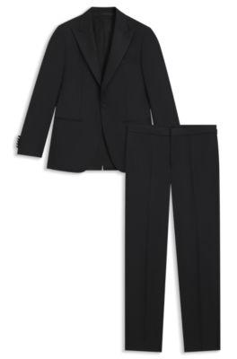Esmoquin slim fit de dos piezas mezclado con seda, Negro