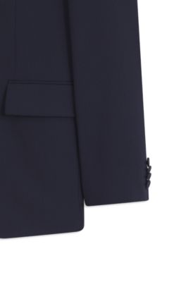 Traje de dos piezas de corte moderno en sarga el&aacute;stica, Azul oscuro