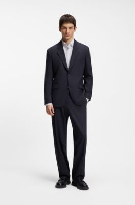 Traje de dos piezas de corte moderno en sarga el&aacute;stica, Azul oscuro