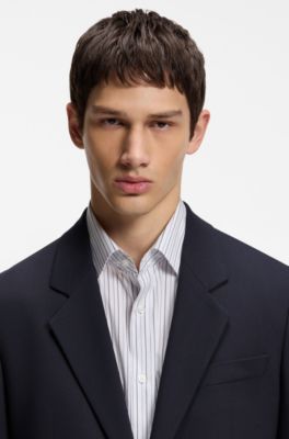 Traje de dos piezas de corte moderno en sarga el&aacute;stica, Azul oscuro