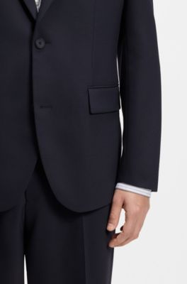 Traje de dos piezas de corte moderno en sarga el&aacute;stica, Azul oscuro