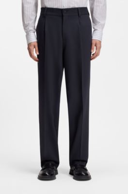 Traje de dos piezas de corte moderno en sarga el&aacute;stica, Azul oscuro