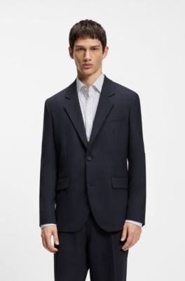 Traje de dos piezas de corte moderno en sarga el&aacute;stica, Azul oscuro