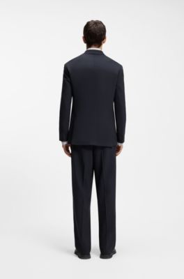 Traje de dos piezas de corte moderno en sarga el&aacute;stica, Azul oscuro
