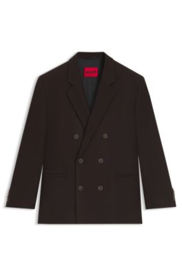 Blazer modern fit de tejido dobby el&aacute;stico con estampado de espiga, Marr&oacute;n