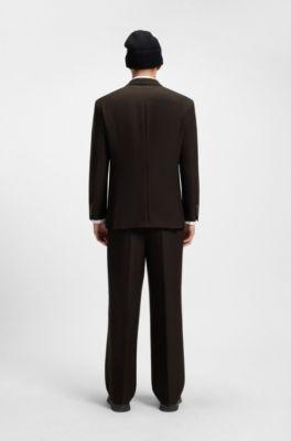 Blazer modern fit de tejido dobby el&aacute;stico con estampado de espiga, Marr&oacute;n