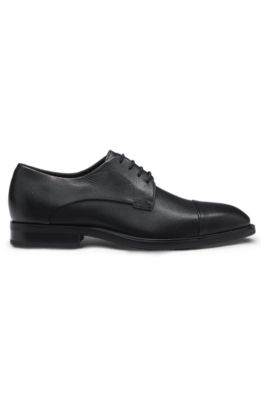 Grained-leather Derby shoes with cap toe, Black