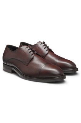 Zapatos Derby de piel granulada con puntera, Marr&oacute;n oscuro